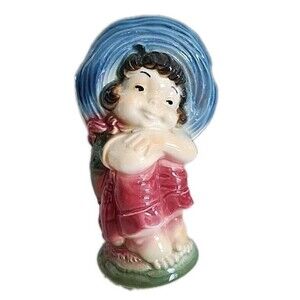 Vintage Royal Copley Barefoot Girl Planter Blue Hat Daydreaming Farmhouse
